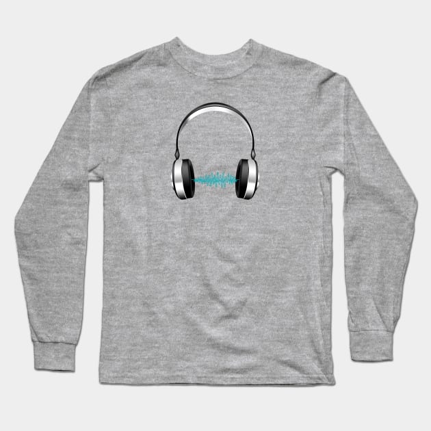 Headphones Audio Waveform Long Sleeve T-Shirt by NeilGlover